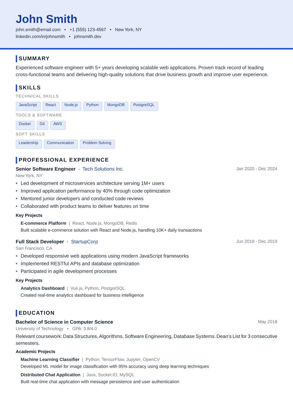 Compact ATS resume template